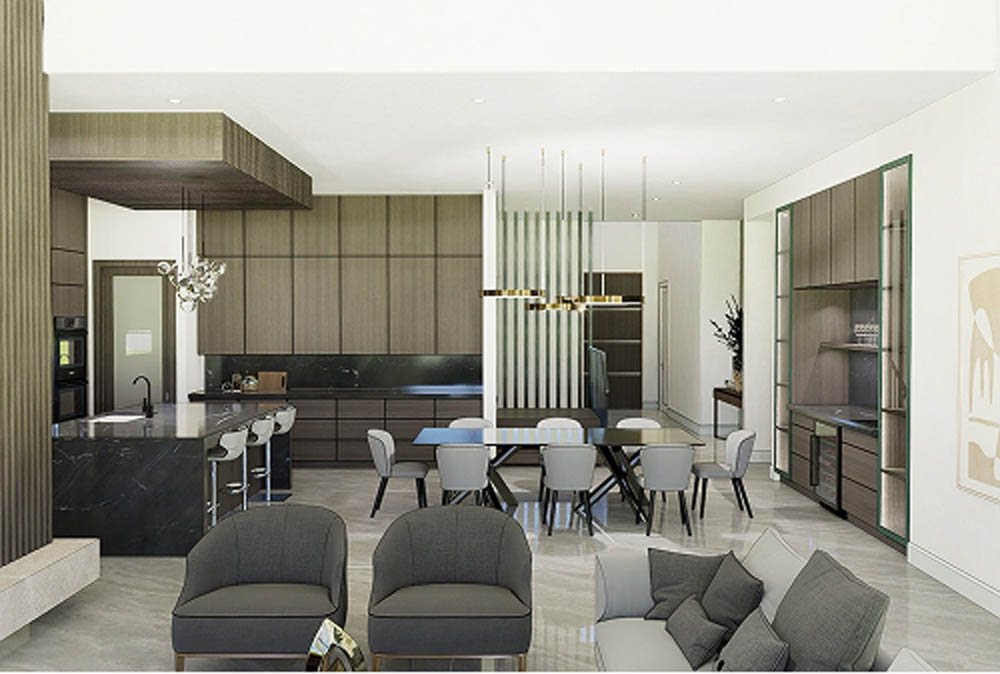 Neutral kitchen and dining area in luxury home