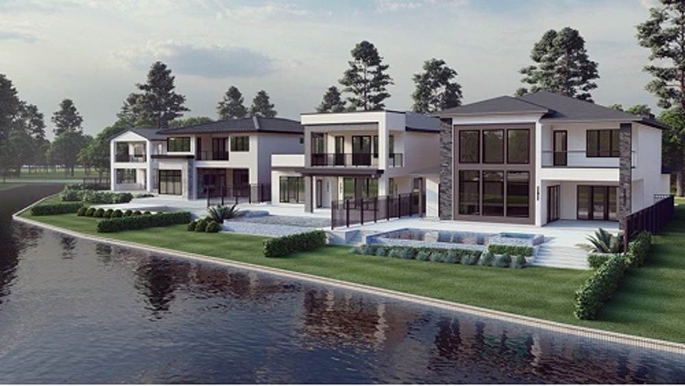 Three white lakefront properties